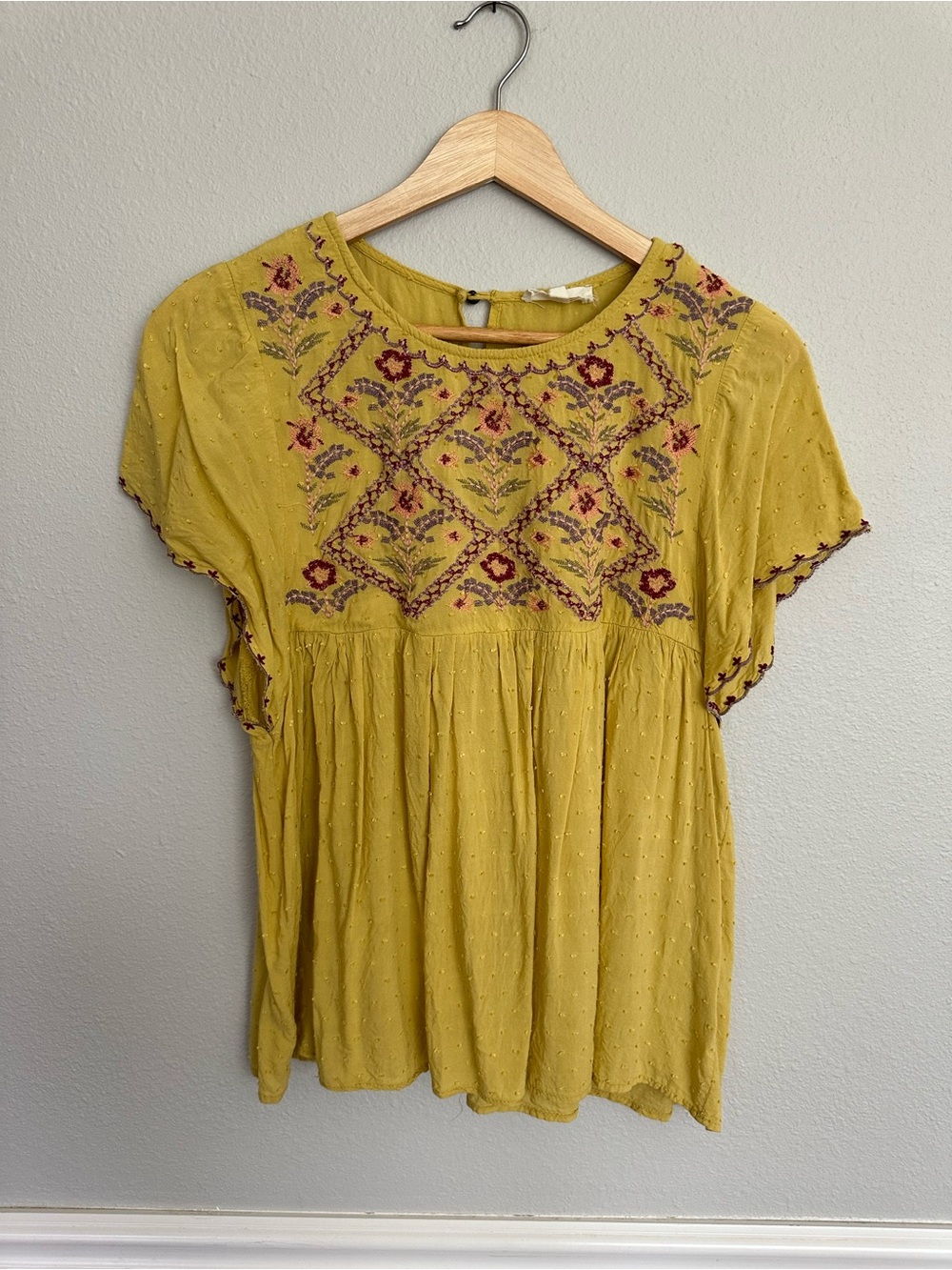 entro Mustard Embroidered Short-Sleeve Tunic